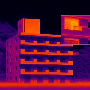 熱海市マンション 外壁の赤外線サーモ画像(温度異常)